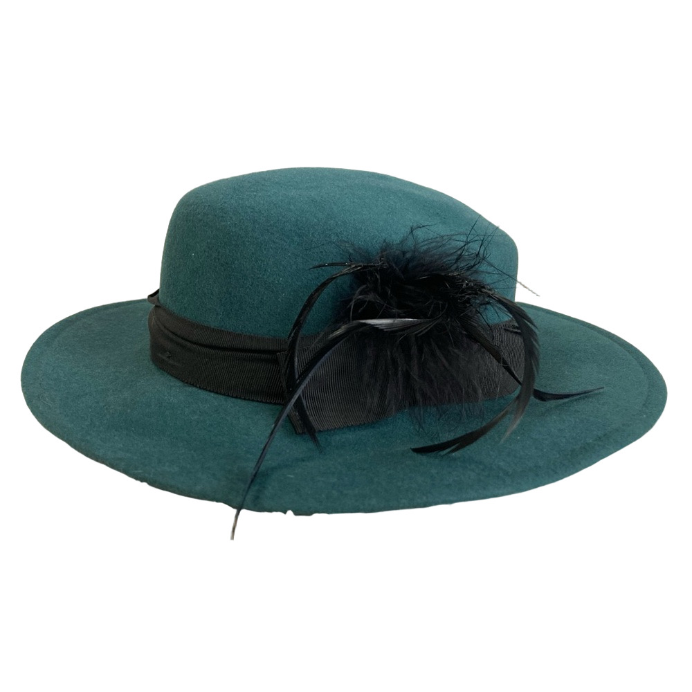 M’sieu Leon Felt Wool Hat with Black Feather Accent